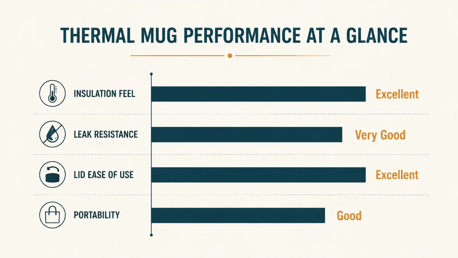 Bar chart comparing how the tumbler performed across four categories: insulation feel, leak resistance, lid ease of use, and portability